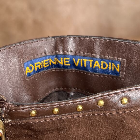 Adrinnne Vittadini Studded Riding Boots Brown Faux Suede Chunky Heel Women's 8 - Picture 9 of 10